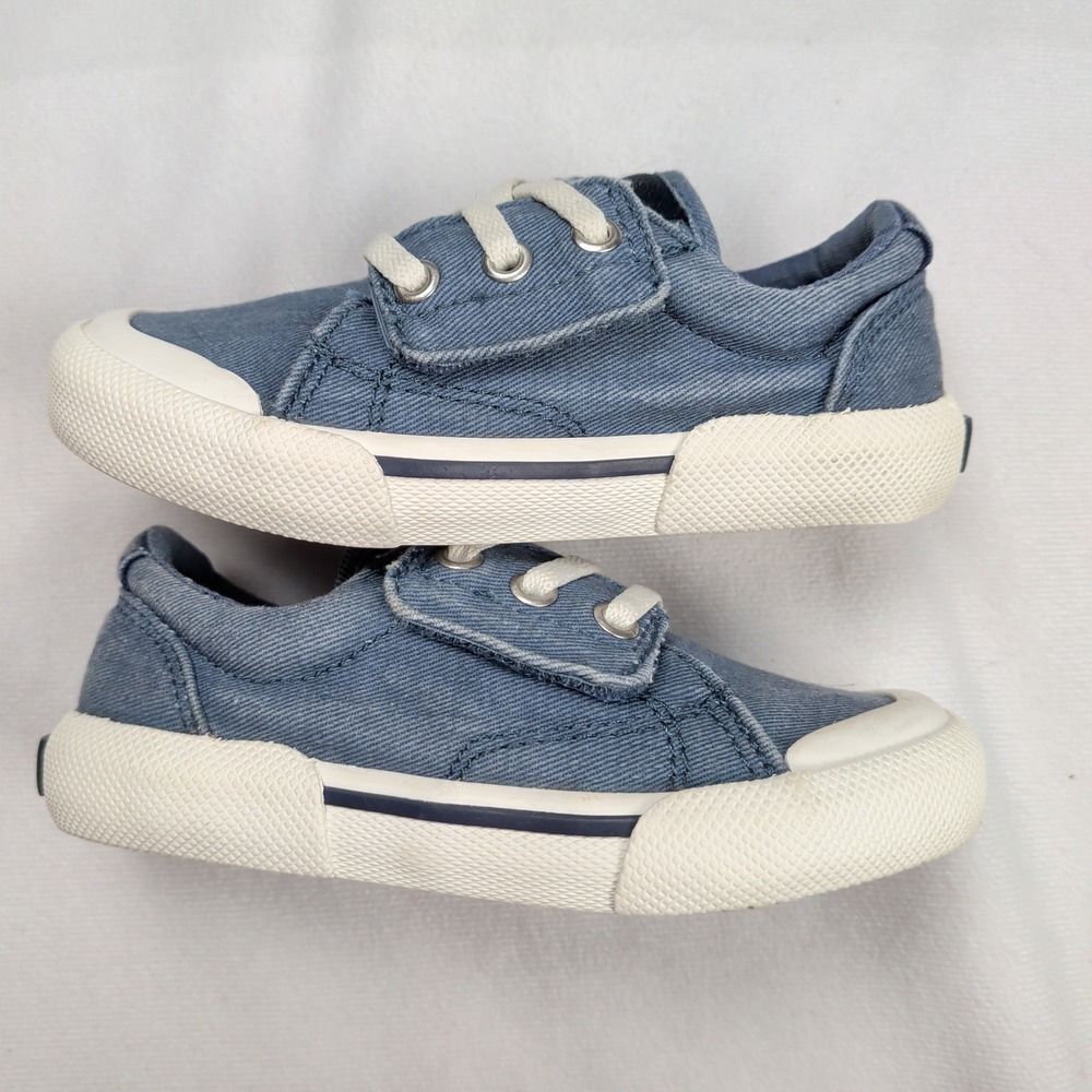 Sperry Striper II Ltt Retro Jr Blue Denim Fabric Sneakers Toddler 7M STL261099 - Picture 5 of 11